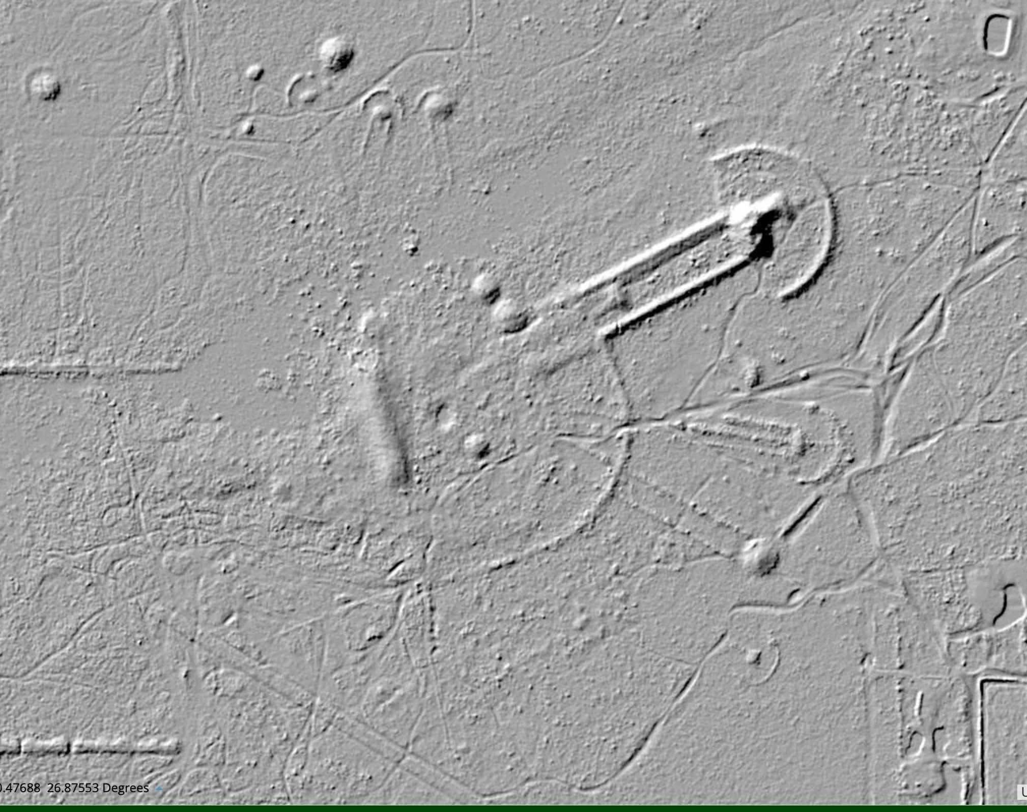 Aerial view of Native American circular earthworks associated with Tony’s Mound and the Lake Okeechobee archaeological landscape